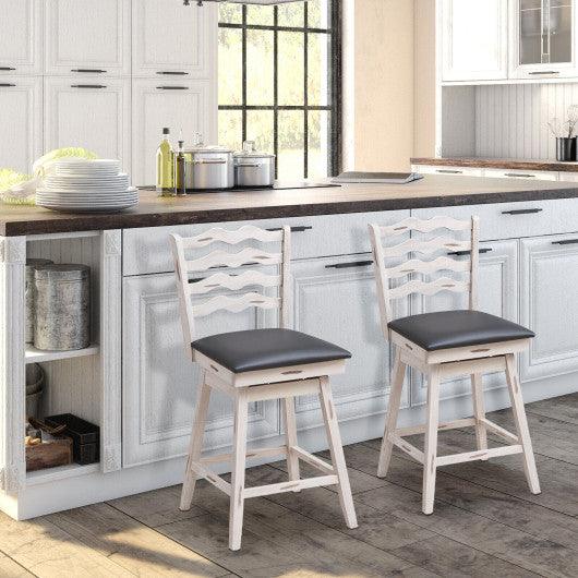 360° Swivel Bar Stools with Rubber Wood Frame and Ergonomic Backrest and Footrest-25 inches at Set Shop and Smile