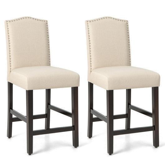 2 Pcs Fabric Nail Head Counter Height Dining Side Chairs Set-Beige at Set Shop and Smile
