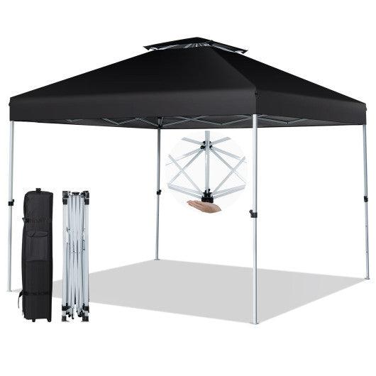 2-Tier 10 x 10 Feet Pop-up Canopy Tent with Wheeled Carry Bag-Black at Set Shop and Smile