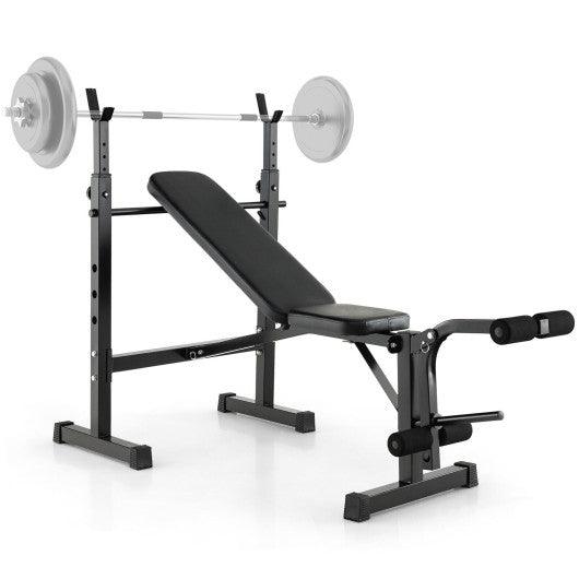 Adjustable Weight Bench and Barbell Rack Set with Weight Plate Post at Set Shop and Smile