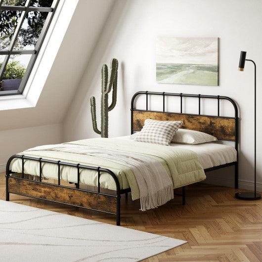Queen Size Industrial Metal Platform Bed Frame Headboard Mattress Foundation at Set Shop and Smile