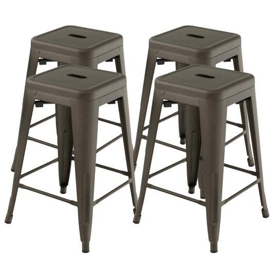 24 Inch Set of 4 Tolix Style Counter Height Barstool Stackable Chair-Gun at Set Shop and Smile