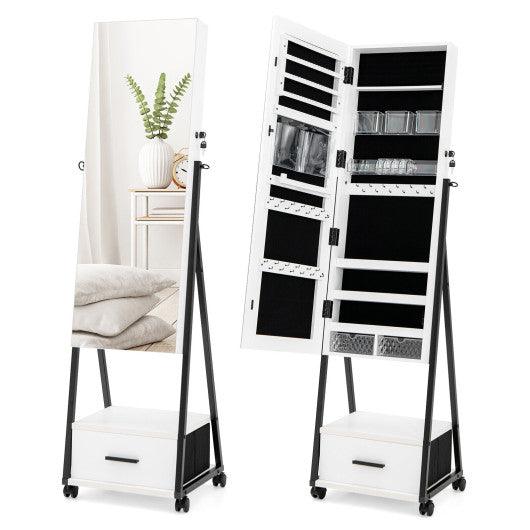 Jewelry Cabinet with Full Length Mirror-White at Set Shop and Smile