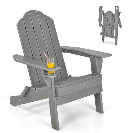 Foldable Weather Resistant Patio Chair with Built-in Cup Holder-Gray at Set Shop and Smile