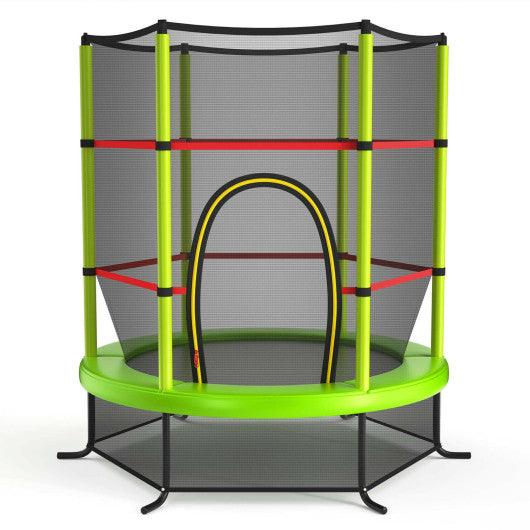 55 Inch Kids Recreational Trampoline Bouncing Jumping Mat with Enclosure Net-Green at Set Shop and Smile