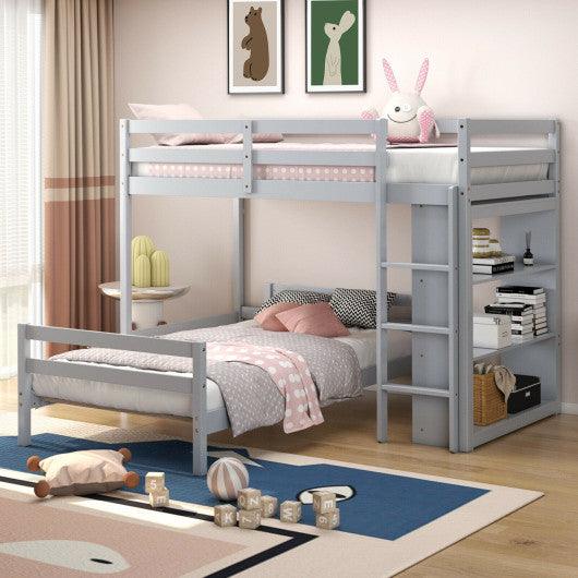 Twin Over Twin Loft Bunk Bed with Bookcase-Gray at Set Shop and Smile