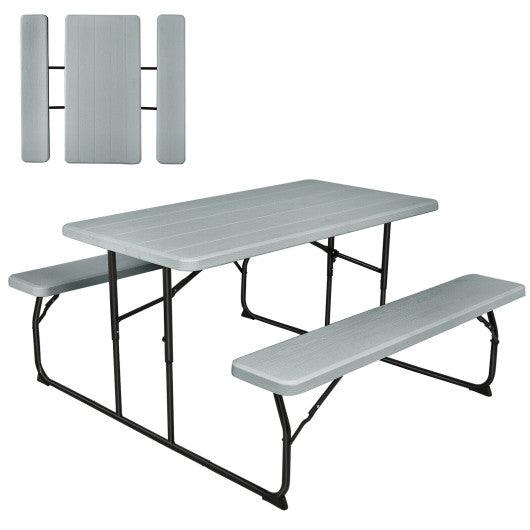 Indoor and Outdoor Folding Picnic Table Bench Set with Wood-like Texture-Gray at Set Shop and Smile