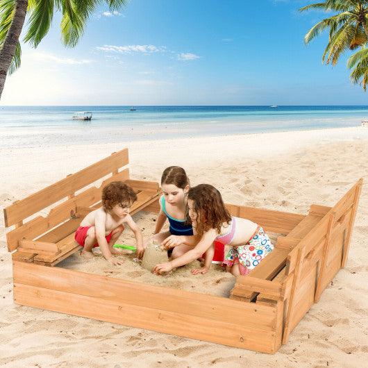 Kids Wooden Sandbox with 2 Foldable Bench Seats at Set Shop and Smile