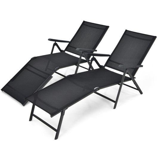 2 Pieces Foldable Chaise Lounge Chair with 2-Position Footrest-Black at Set Shop and Smile
