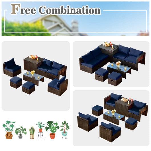 8 Pieces Patio Space-Saving Rattan Furniture Set with Storage Box and Waterproof Cover-Navy at Set Shop and Smile