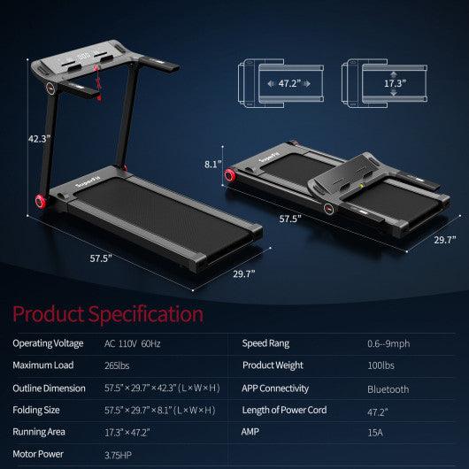 3.75HP Folding Treadmill with APP and 12 Preset Programs at Set Shop and Smile