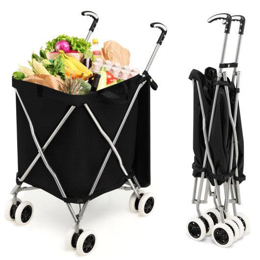 Folding Shopping Utility Cart with Water-Resistant Removable Canvas Bag-Black at Set Shop and Smile