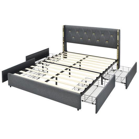 Full/Queen Size Upholstered Bed Frame with 4 Storage Drawers-Full Size at Set Shop and Smile