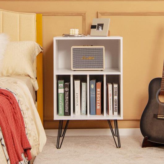 Freestanding Record Player Stand Record Storage Cabinet with Metal Legs-White at Set Shop and Smile