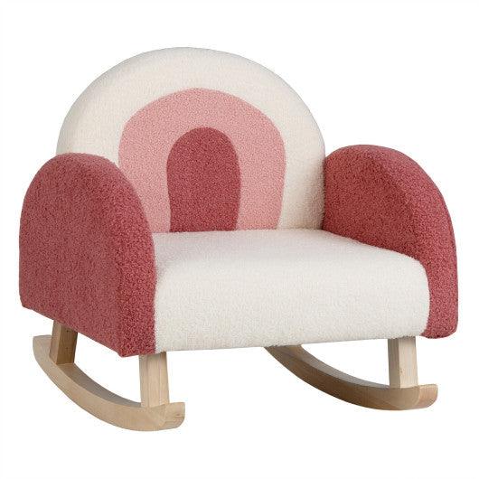 Kids Rocking Chair Children Velvet Upholstered Sofa with Solid Wood Legs-Red at Set Shop and Smile