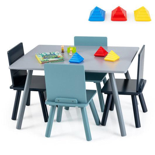 5 Pieces Kids Wooden Activity Play Furniture Set with Building Blocks-Blue at Set Shop and Smile