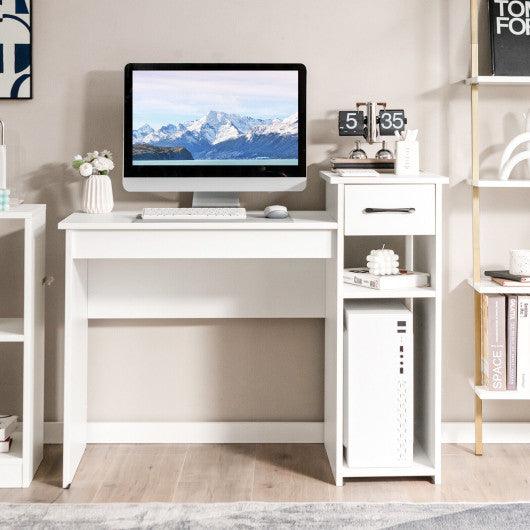Computer Desk PC Laptop Table with Drawer and Shelf-White at Set Shop and Smile