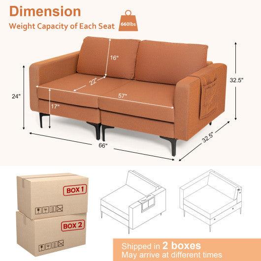 Modern Loveseat Sofa Couch with Side Storage Pocket and Sponged Padded Seat Cushions-Orange at Set Shop and Smile