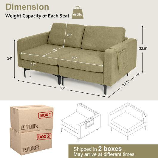 Modern Loveseat Sofa Couch with Side Storage Pocket and Sponged Padded Seat Cushions-Green at Set Shop and Smile