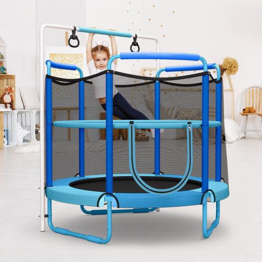 5 Feet Kids 3-in-1 Game Trampoline with Enclosure Net Spring Pad-Blue at Set Shop and Smile