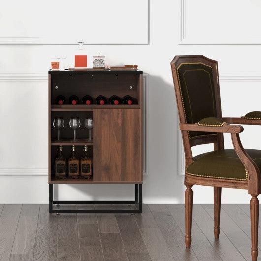 Wine Storage Cabinet Buffet Sideboard with Adjustable Shelf and Sliding Door-Brown at Set Shop and Smile