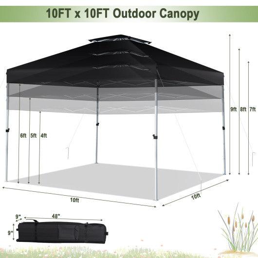 2-Tier 10 x 10 Feet Pop-up Canopy Tent with Wheeled Carry Bag-Black at Set Shop and Smile