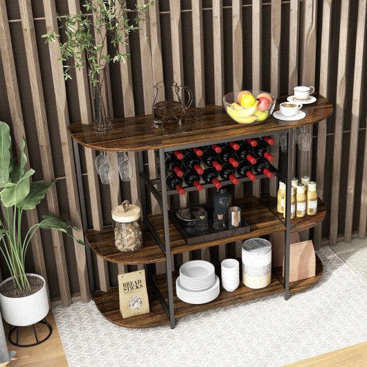 47 Inches Wine Rack Table with Glass Holder and Storage Shelves-Rustic Brown at Set Shop and Smile