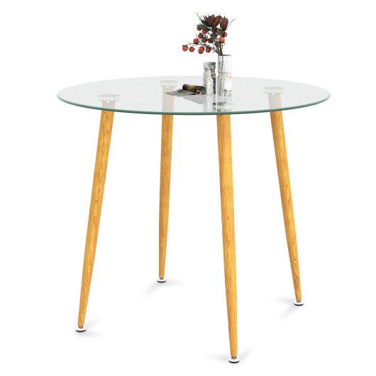 Round Glass Dining Table Leisure Coffee Table with Metal Legs-Natural at Set Shop and Smile