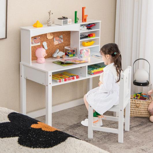 Kids Desk and Chair Set with Hutch and Bulletin Board for 3+ Kids-White at Set Shop and Smile