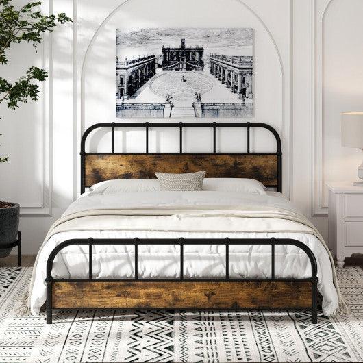 Queen Size Industrial Metal Platform Bed Frame Headboard Mattress Foundation at Set Shop and Smile