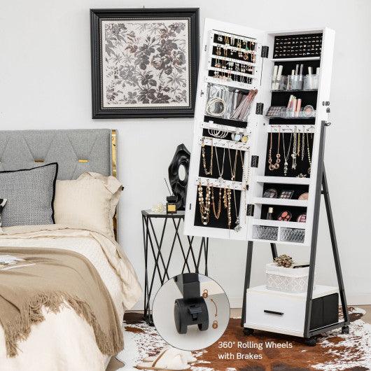 Jewelry Cabinet with Full Length Mirror-White at Set Shop and Smile