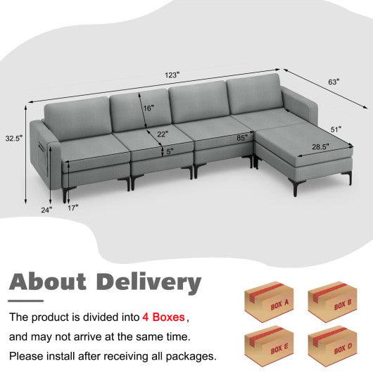 1/2/3/4-Seat Convertible Sectional Sofa with Reversible Ottoman-4-Seat L-shaped with 2 USB Ports at Set Shop and Smile