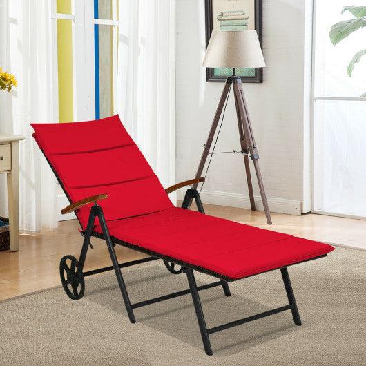 Folding Patio Rattan Lounge Chair with Wheels-Red at Set Shop and Smile
