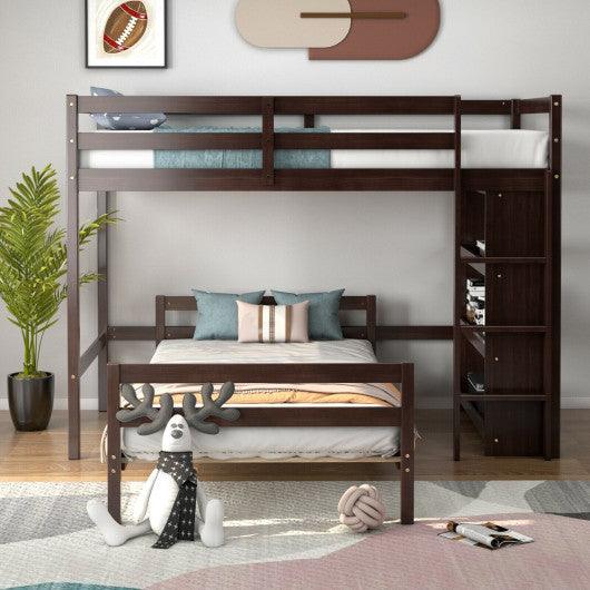 Twin Over Twin Loft Bunk Bed with Bookcase-Dark Brown at Set Shop and Smile