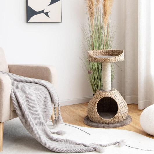 28 Inches Hand-Made Cat Tree Tower with Jump Platform-Coffee at Set Shop and Smile