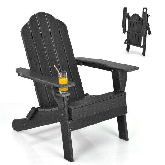 Foldable Weather Resistant Patio Chair with Built-in Cup Holder-Black at Set Shop and Smile