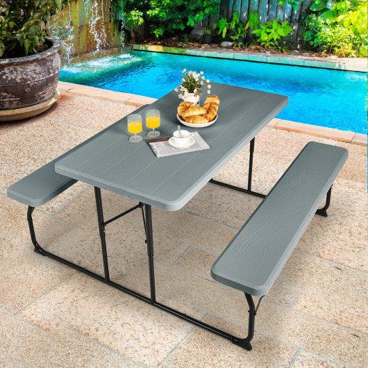 Indoor and Outdoor Folding Picnic Table Bench Set with Wood-like Texture-Gray at Set Shop and Smile