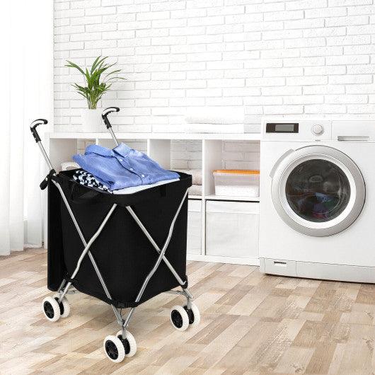 Folding Shopping Utility Cart with Water-Resistant Removable Canvas Bag-Black at Set Shop and Smile
