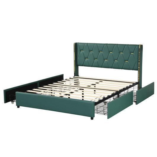 Full/Queen Size Upholstered Bed Frame with 4 Drawers-Green-Full Size at Set Shop and Smile