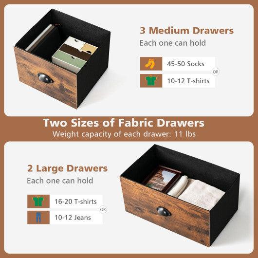 Dresser Organizer with 5 Drawers and Wooden Top-Rustic Brown at Set Shop and Smile