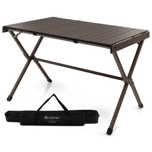 4-6 Person Portable Aluminum Camping Table with Carrying Bag-Brown at Set Shop and Smile