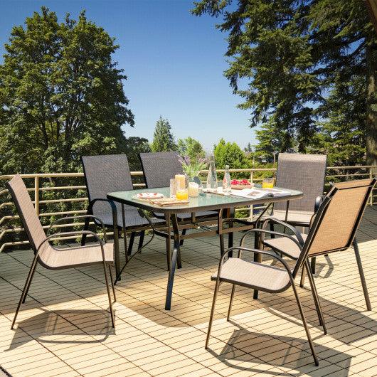 6 Pieces Patio Stackable Dining Chairs with Curved Armrests and Breathable Fabric at Set Shop and Smile