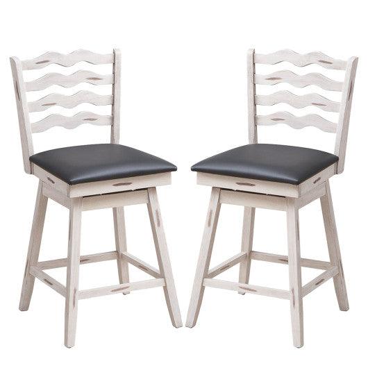 360° Swivel Bar Stools with Rubber Wood Frame and Ergonomic Backrest and Footrest-25 inches at Set Shop and Smile