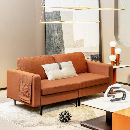 Modern Loveseat Sofa Couch with Side Storage Pocket and Sponged Padded Seat Cushions-Orange at Set Shop and Smile