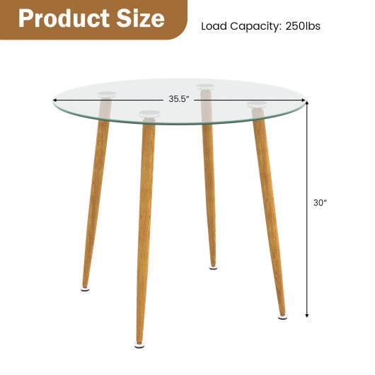 Round Glass Dining Table Leisure Coffee Table with Metal Legs-Natural at Set Shop and Smile