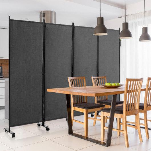4-Panel Folding Room Divider 6 Feet Rolling Privacy Screen with Lockable Wheels-Gray at Set Shop and Smile