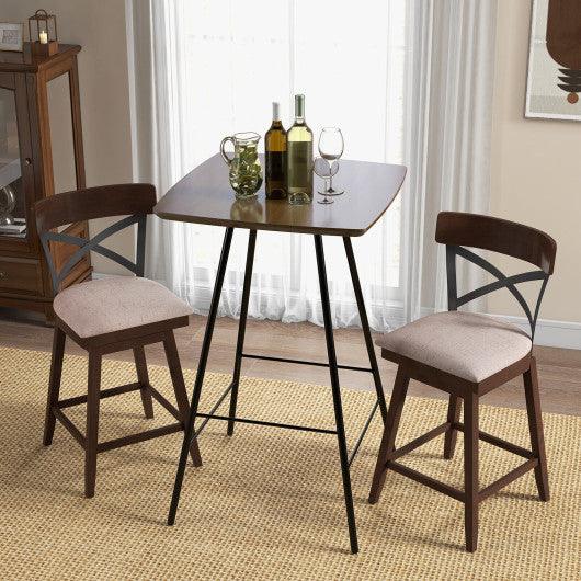 Set of 2 Wooden Swivel Bar Stools with Cushioned Seat and Open X Back-25 Inch at Set Shop and Smile
