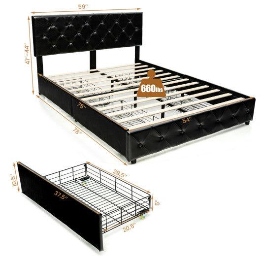 Full/Queen PU Leather Upholstered Platform Bed with 4 Drawers-Full Size at Set Shop and Smile