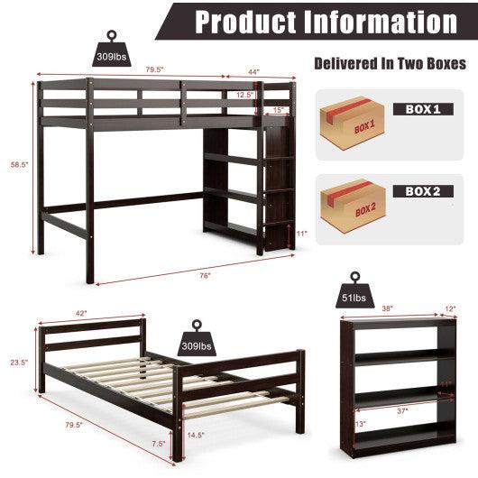 Twin Over Twin Loft Bunk Bed with Bookcase-Dark Brown at Set Shop and Smile