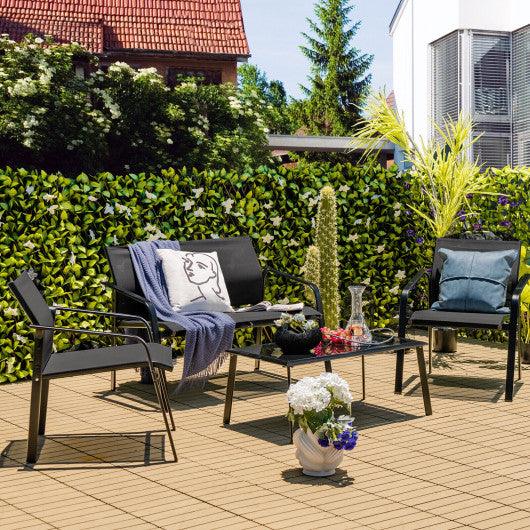 4 Pieces Patio Furniture Set with Armrest Loveseat Sofas and Glass Table Deck-Black at Set Shop and Smile